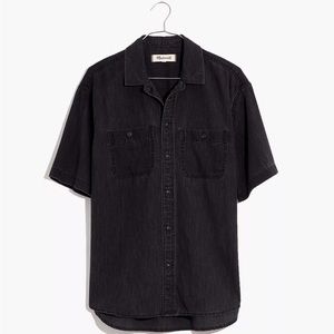 Denim Oversized Ex-Boyfriend Short-Sleeve Shirt in Lunar Wash